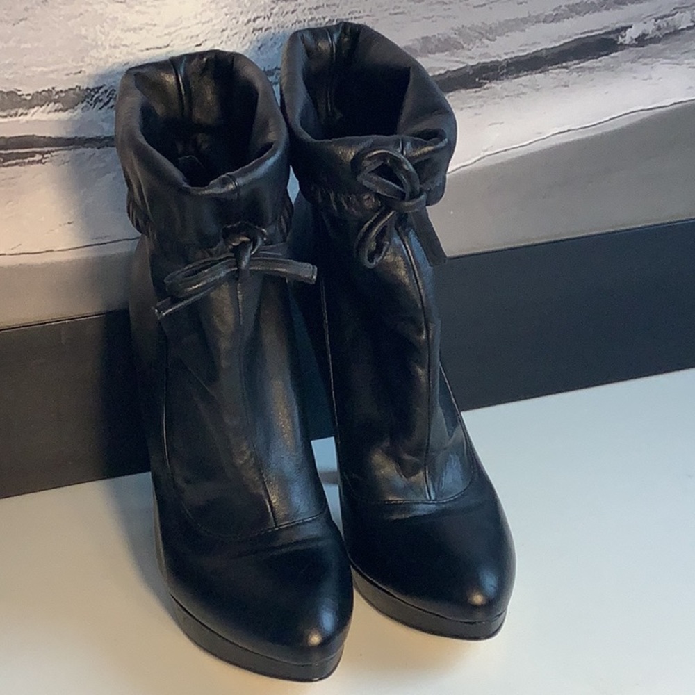 Boutique 9 Black Leather Platform Stiletto Convertible Shaft Ankle Boots Sz 9 M - Picture 7 of 12